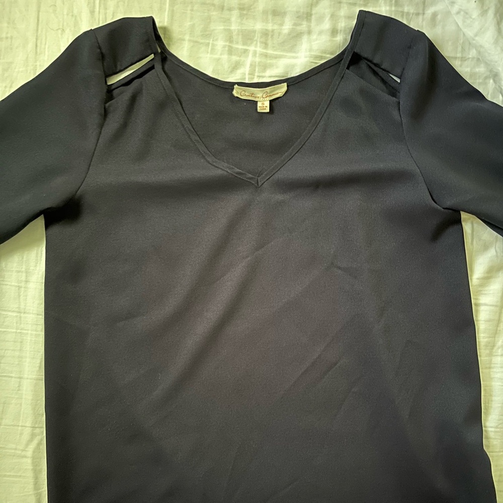 Navy blue blouse with shoulder cut outs